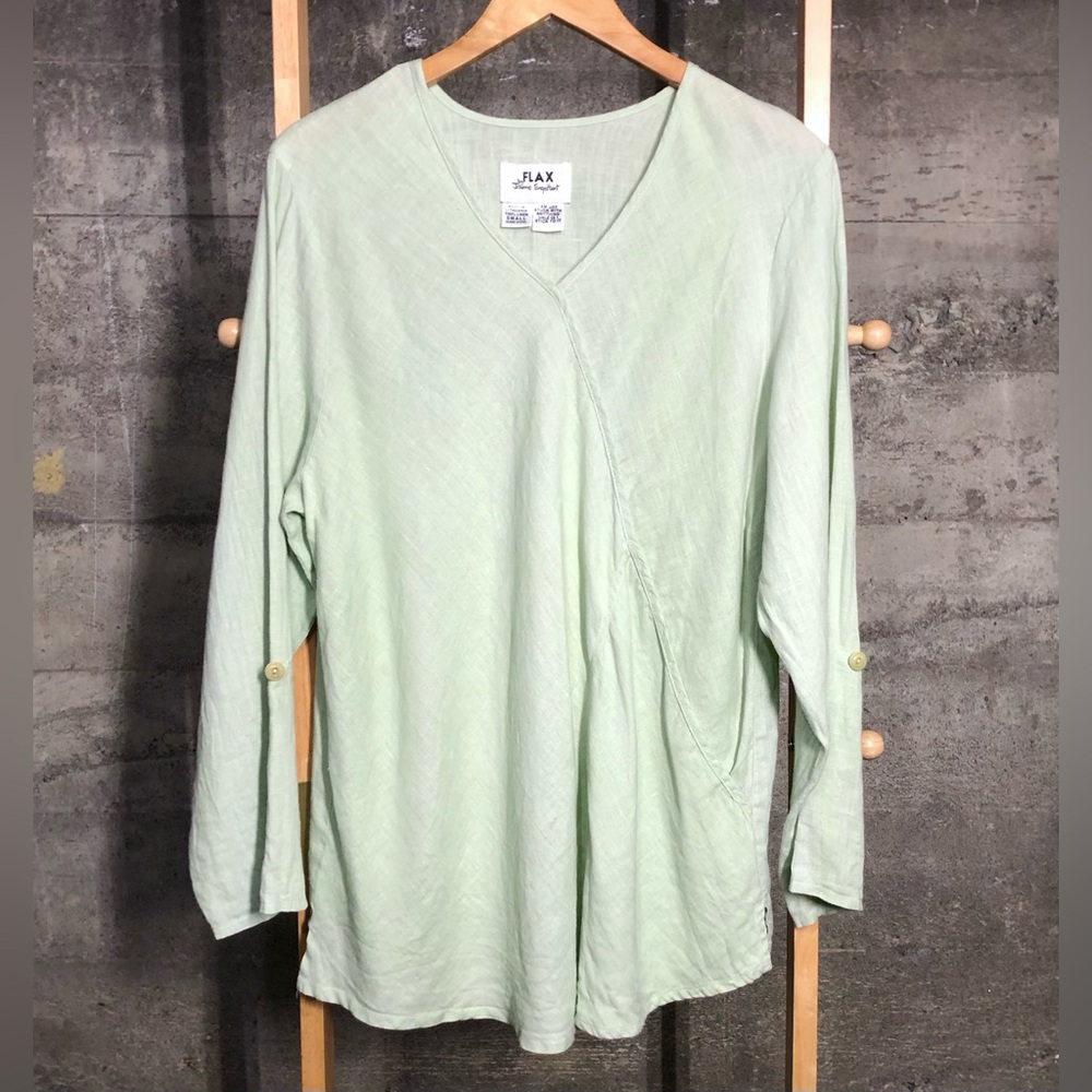 Vintage 90s FLAX Jeanne Engelhart Oversize Linen Tunic Lagenlook Pocket, Size S